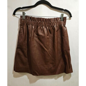 Zara Knit Faux Leather Balloon Waist Skirt Pockets Women's Medium Brown